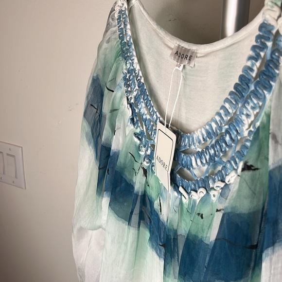 Adore NWT Italian Silk Designer Top tie-dye floral lace beautiful unique piece - Picture 5 of 8